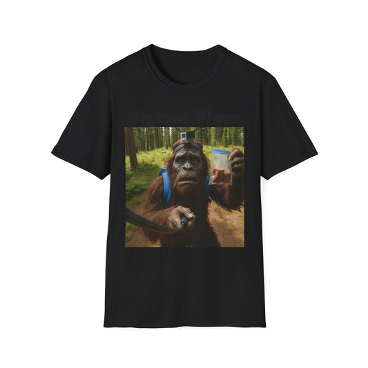 Bigfoot Vlogs Adventure Unisex Softstyle T-Shirt, Fun Gift for Nature Lovers, Hiking Tee, Unique Outdoor Apparel, Summer Style