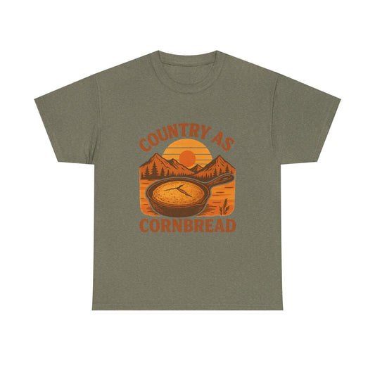 Country As Cornbread Tee, Unisex Cotton Tee, Farmhouse Tee, Rustic Style Shirt, Gift for Foodies, Country Living Apparel