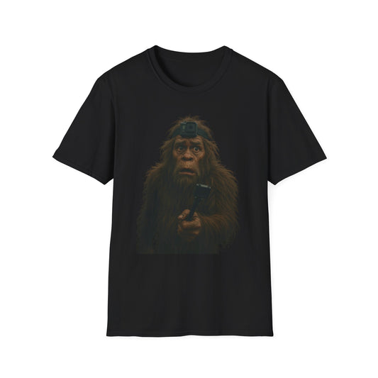 Bigfoot Vlog Adventure Unisex Softstyle T-Shirt, Funny Graphic Tee, Outdoor Lover Gift, Camping Shirt, Unique Nature Apparel