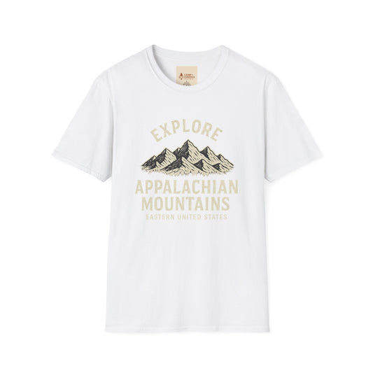 Explore Appalachian Mountains Unisex Softstyle T-Shirt, Adventure Shirt, Nature Lover Gift, Camping Apparel, Hiking Outfit, Travel Tee